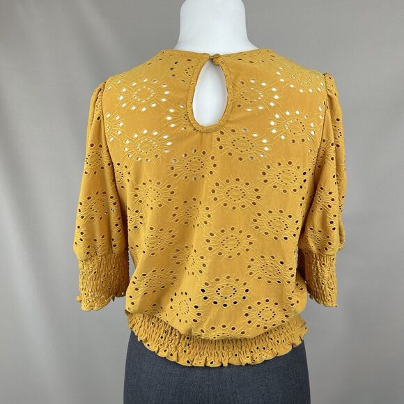 Lark and Grey Eyelet Blouse/Top Women's XL Yellow Cottage Fairy Modern Boho - Picture 12 of 13